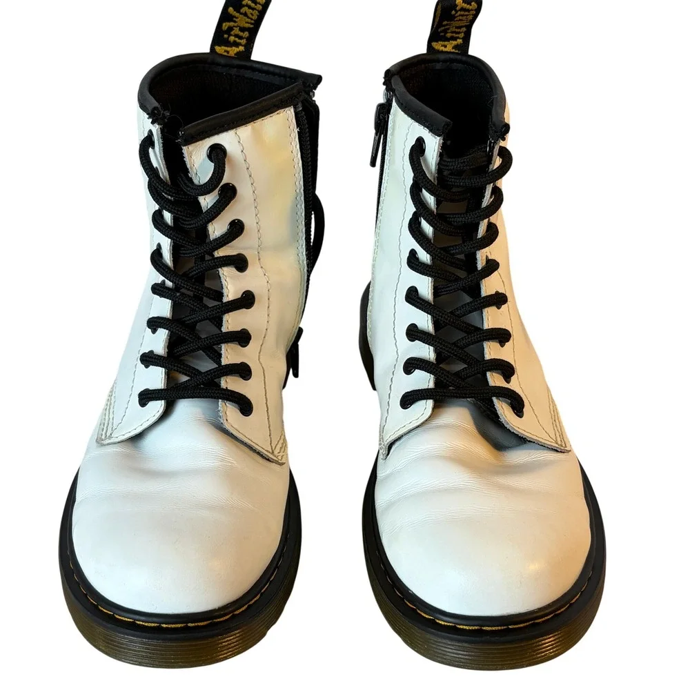 Dr. Martens 1460 J White Leather Combat Boots Side Zip Kids Youth 4 EU 36